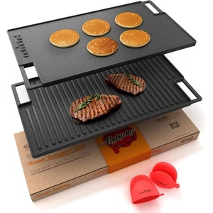 image:imageNutriChef Cast Iron Reversible Griddle 18x10 Inch  PreSeasoned Flat Top amp Ridged Grill Side Stove Top Griddle for Gas Grill Outdoor amp Indoor CookingBlack