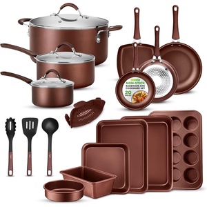 image:imageNutriChef Kitchenware Pots amp Pans Set  Highqualified Basic Kitchen Cookware Set NonStick 20Piece SetBrown