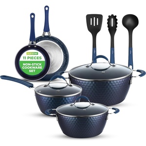image:imageNutriChef NCCW11BL Nonstick Cookware Excilon Home Kitchen Ware Pots amp Pan Set with Saucepan Frying Pans Cooking Pots Lids Utensil PTFEPFOAPFOS free 11 Pcs BlueBlue Diamond