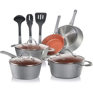 image:imageNutriChef NCCW11BL Nonstick Cookware Excilon Home Kitchen Ware Pots amp Pan Set with Saucepan Frying Pans Cooking Pots Lids Utensil PTFEPFOAPFOS free 11 Pcs BlueGray