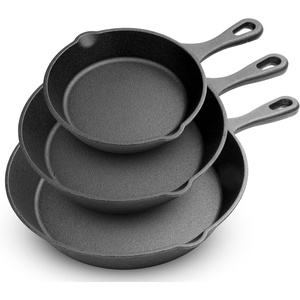 image:imageNutriChef PreSeasoned Cast Iron Skillets  3 Pieces Cast Iron Cookware Set wDrip Spout and Scraper  Compatible with Induction Electric Stovetop Gas amp Ceramic  NCCI76