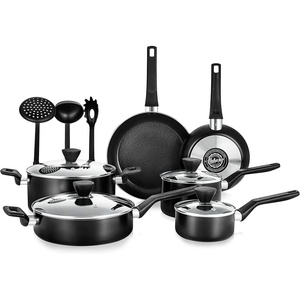 image:imageNutriChefKitchen 13Piece Nonstick Kitchen Cookware Set  PTFEPFOAPFOSFree Heat Resistant Kitchen Ware Pots Pan Set wSaucepan Frying Pans Cooking Pots Casserole Lids Ladle Fork StrainerBlack