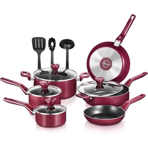image:imageNutriChefKitchen 13Piece Nonstick Kitchen Cookware Set  PTFEPFOAPFOSFree Heat Resistant Kitchen Ware Pots Pan Set wSaucepan Frying Pans Cooking Pots Casserole Lids Ladle Fork StrainerRed
