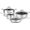 image:imageNutriChef 5 QT Stainless Steel Stew Pot  Triply Kitchenware Stew Pot with Glass Lid  DAKIN Etching NonStick Coating Scratchresistant Raisedup Honeycomb Fire Textured Pattern  NutriChef NC3PCASStainless Steel