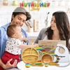 image:imageNutrichef Baby and Toddler 3 compartment plate bowl and spoon feeding set silicon suction Nontoxic all natural Bamboo baby food plate with silicon bibRainbow Set 1