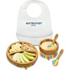 image:imageNutrichef Baby and Toddler 3 compartment plate bowl and spoon feeding set silicon suction Nontoxic all natural Bamboo baby food plate with silicon bibRainbow Set 1