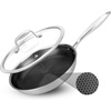 image:imageNutriChef 10 Stainless Steel Frying Pan  Triply Kitchenware Stir Fry Pan Kitchen Cookware wDAKIN Etching NonStick Coating Scratchresistant Raisedup Honeycomb Fire Textured Pattern NC3PL10