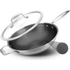 image:imageNutriChef 12 Stainless Steel Wok  Induction ready Non Stick Triply technology Scratchresistant Honeycomb Fire Textured PatternStainless Steel