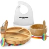 image:imageNutriChef Baby and Toddler 3 compartment plate bowl and spoon feeding set silicone suction Nontoxic all natural Bamboo baby food plate with silicone bib Rainbow Small