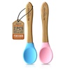 image:imageNutrichef 2 Piece Baby amp Toddler Spoon Set All Natural Wooden Spoon Set wSoft Curved Food Grade Silicone Head SelfFeeding Utensils BPA Free Toddler amp Child Tableware for ages 4 months 6 years