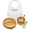 image:imageNutrichef Baby and Toddler 3 compartment plate bowl and spoon feeding set silicon suction Nontoxic all natural Bamboo baby food plate with silicon bibRainbow Set 1