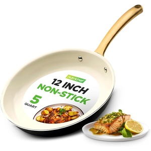 image:imageNutriChef 12Inch Professional Ceramic Frying Pan  Large Skillet with Golden Titanium Handle NonStick Ceramic Coating StainResistant Easy to Clean Ideal for Home Cooking12 Frying Pan