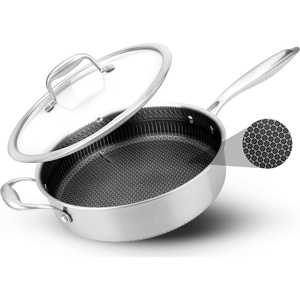 image:imageNutriChef 2 QT Stainless Steel Sauce Pot  Triply Kitchenware Sauce Pot with Glass Lid  DAKIN Etching NonStick Coating Scratchresistant Raisedup Honeycomb Fire Textured Pattern  NutriChef NC3PSP