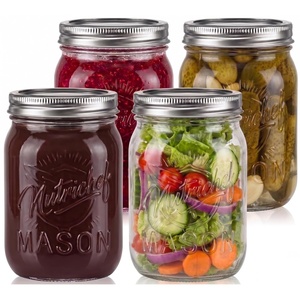 image:imageNutriChef 4Pack 16 oz Mason Jars with Lids  Thick Glass Canning Jars with Stainless Steel Lids  Ideal for DIY Spices Meal Prep Overnight Oats Jelly Jam Honey Candles Crafts amp More4 Pack