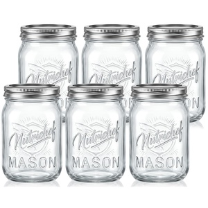 image:imageNutriChef 4Pack 16 oz Mason Jars with Lids  Thick Glass Canning Jars with Stainless Steel Lids  Ideal for DIY Spices Meal Prep Overnight Oats Jelly Jam Honey Candles Crafts amp More6 Pack