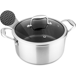image:imageNutriChef 5 QT Stainless Steel Stew Pot  Triply Kitchenware Stew Pot with Glass Lid  DAKIN Etching NonStick Coating Scratchresistant Raisedup Honeycomb Fire Textured Pattern  NutriChef NC3PCASStainless Steel