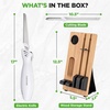 image:imageNutriChef Electric Carving Turkey Slicer Kitchen Knife  For Thanksgiving  Portable Electrical Food Cutter Knife Set with Carve Blades amp Wood Stand  Cuts Meat Bread Cheese amp Fruit  White