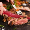 image:imageNutriChef Steak Knife Set of 8  Premium Serrated Stainless Steel Kitchen Knife Set  Ergonomic Design Sharp Blades NonStick amp RustResistant  Perfect for Home BBQs amp Restaurants BlackRed