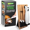 image:imageNutriChef Electric Carving Turkey Slicer Kitchen Knife  For Thanksgiving  Portable Electrical Food Cutter Knife Set with Carve Blades amp Wood Stand  Cuts Meat Bread Cheese amp Fruit  White