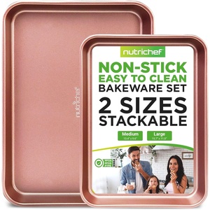 image:imageNutriChef 2Piece NonStick Black Cookie Sheets  Versatile amp Durable NonToxic Carbon Steel Bakeware Sets Stackable Baking Tray for Cookies Brownies Jelly rolls  Oven Safe amp Easy CleanRose Gold