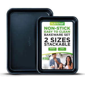 image:imageNutriChef 2Piece NonStick Black Cookie Sheets  Versatile amp Durable NonToxic Carbon Steel Bakeware Sets Stackable Baking Tray for Cookies Brownies Jelly rolls  Oven Safe amp Easy CleanBlue Diamond