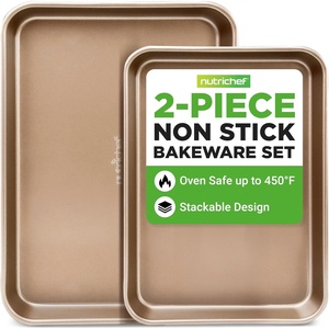 image:imageNutriChef 2Piece NonStick Black Cookie Sheets  Versatile amp Durable NonToxic Carbon Steel Bakeware Sets Stackable Baking Tray for Cookies Brownies Jelly rolls  Oven Safe amp Easy CleanChampagne Gold