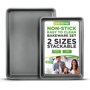 image:imageNutriChef 2Piece NonStick Black Cookie Sheets  Versatile amp Durable NonToxic Carbon Steel Bakeware Sets Stackable Baking Tray for Cookies Brownies Jelly rolls  Oven Safe amp Easy CleanGray