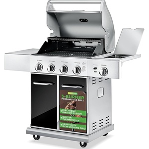 image:imageNutriChef HeavyDuty 5Burner Propane Gas Grill  Stainless Steel Grill 4 Main Burner with 1 side burner 52000 BTU Grilling Capacity Electronic Ignition System Builtin Thermometer  NCGRIL2Stainless Steel