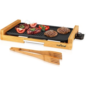 image:imageNutriChef Household Smokeless Indoor Grill Nonstick Electric Grill Detachable Bamboo Tempaerature Control Adjustable Temperature Knob For Indoor BBQs with no smoke Black