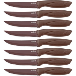 image:imageNutriChef Steak Knife Set of 8  Premium Serrated Stainless Steel Kitchen Knife Set  Ergonomic Design Sharp Blades NonStick amp RustResistant  Perfect for Home BBQs amp Restaurants BlackBrown