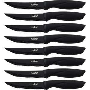 image:imageNutriChef Steak Knife Set of 8  Premium Serrated Stainless Steel Kitchen Knife Set  Ergonomic Design Sharp Blades NonStick amp RustResistant  Perfect for Home BBQs amp Restaurants BlackBlack