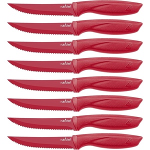 image:imageNutriChef Steak Knife Set of 8  Premium Serrated Stainless Steel Kitchen Knife Set  Ergonomic Design Sharp Blades NonStick amp RustResistant  Perfect for Home BBQs amp Restaurants BlackRed