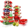image:imageNutriChef 24pcs Glass Food Storage Containers 12 Stackable Heavy Duty Meal Prep Containers w 12 Airtight Lids Microwave Freezer amp Dishwasher Safe for Food Snacks Fruit amp More GrayRed