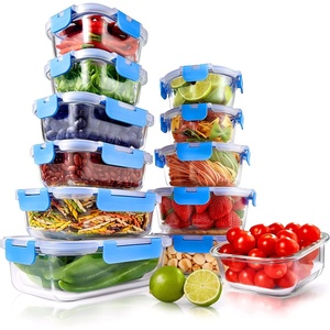 image:image24Piece Glass Food Storage Containers  Stackable Superior Glass Mealprep Containers wNewly Innovated Hinged BPAFree 100 Leakproof Locking Lids  FreezertoOvenSafe  NutriChef NCGLBU5 BlueBlue