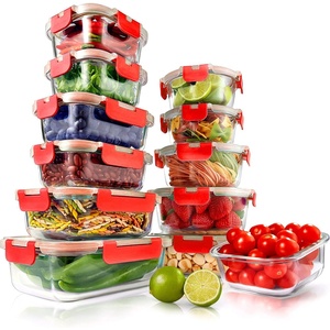 image:image24Piece Glass Food Storage Containers  Stackable Superior Glass Mealprep Containers wNewly Innovated Hinged BPAFree 100 Leakproof Locking Lids  FreezertoOvenSafe  NutriChef NCGLBU5 BlueRed