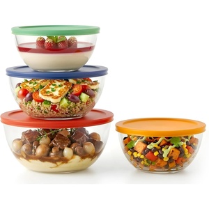 image:imageNutriChef 4Piece Glass Mixing Bowls with Lids  Premium Borosilicate Glass Bowl Set 1 QT37 QT  NonToxic Bowls with Airtight Lids for Mixing Baking Serving amp Storage