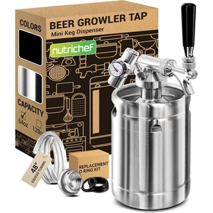 image:imageNutriChef Pressurized Growler Tap System 64oz Stainless Steel Mini Keg Dispenser Portable Kegerator Kit Co2 Pressure Regulator Keeps Carbonation for Craft Beer Draft and Homebrew