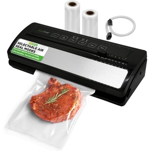 image:imageNutriChef Food Vacuum Sealer Machine Stainless Steel Automatic Air Sealing System for DryMoist Foods LED Touch Controls Includes Vacuum Hose Bag Roll and Wine Stopper 110W Suction Power 14x6Stainless Steel  Black