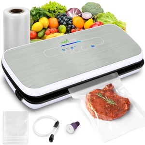 image:imageNutriChef Food Vacuum Sealer Machine Stainless Steel Automatic Air Sealing System for DryMoist Foods LED Touch Controls Includes Vacuum Hose Bag Roll and Wine Stopper 110W Suction Power 14x6Silver