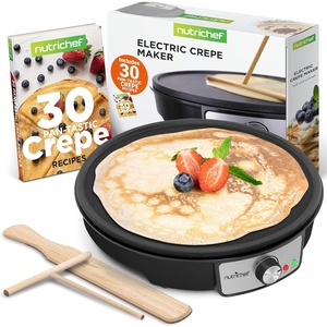 image:imageNutrichef Electric Crepe Maker Pan amp Griddle  12 Inch Nonstick Cooktop  LED Indicators amp Adjustable Temperature Control  Includes Spatula Batter Spreader  Cooks Crepes Roti amp Pancakes