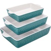image:imageNutriChef 3Piece Ceramic Casserole Dishes for Oven  Heavy Duty Rectangular Lasagna Baking Pans w Premium Nonstick Coating amp Handles  PFOS PTFE PFOA Free  Microwave amp Oven Safe Royal BlueAqua