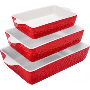 image:imageNutriChef 3Piece Ceramic Casserole Dishes for Oven  Heavy Duty Rectangular Lasagna Baking Pans w Premium Nonstick Coating amp Handles  PFOS PTFE PFOA Free  Microwave amp Oven Safe Royal BlueRed