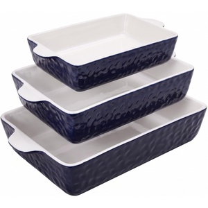 image:imageNutriChef 3Piece Ceramic Casserole Dishes for Oven  Heavy Duty Rectangular Lasagna Baking Pans w Premium Nonstick Coating amp Handles  PFOS PTFE PFOA Free  Microwave amp Oven Safe Royal BlueRoyal Blue