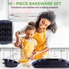 image:imageNutriChef 3Piece Nonstick Cookie Sheets for Baking  Carbon Steel Stackable Bakeware Set w Silicone Handles  Non Toxic Baking Pan  Durable amp Wrap Resistance Oven Safe  Easy cleanup10 Pcs Set