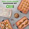 image:imageNutriChef 5Piece Bakeware Set  Premium NonStick Stackable Kitchen Baking Pans with Silicone Handles  Includes 3 Cookie Sheets Baking Pan amp Lid  Perfect for Cakes Cookies amp BrowniesAssorted Sizes