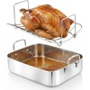 image:imageNutriChef 14Inch Stainless Steel Kitchen Roasting Pan with Polished Wire Rack  Versatile Baking Set for Turkey Chicken Meats amp More  Premium amp Heavy Duty Roaster for Oven w BuiltIn HandlesWith Wire Handle