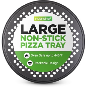 image:imageNutriChef 128 Inch Nonstick Pizza Pan for Oven  Carbon Steel Pizza Baking Tray with Airflow Holes  Premium Bakeware for Fresh amp Frozen Pizza Dishwasher Safe  Gray1 Pack