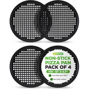 image:imageNutriChef 128 Inch Nonstick Pizza Pan for Oven  Carbon Steel Pizza Baking Tray with Airflow Holes  Premium Bakeware for Fresh amp Frozen Pizza Dishwasher Safe  Gray4 Pack