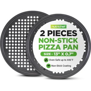 image:imageNutriChef 128 Inch Nonstick Pizza Pan for Oven  Carbon Steel Pizza Baking Tray with Airflow Holes  Premium Bakeware for Fresh amp Frozen Pizza Dishwasher Safe  Gray2 Pack