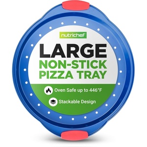 image:imageNutriChef 13Inch Nonstick Pizza Tray  Round Carbon Steel NonStick Pizza Baking Pan with Perforated Holes Premium Bakeware Pizza Screen with Silicone Grip Handles Dishwasher Safe  CopperBlue